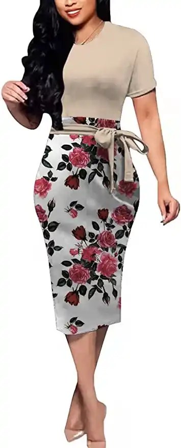 BOGURST Women's Formal Church Dress Casual Elegant Party Dress Prints Pencil Dresses

