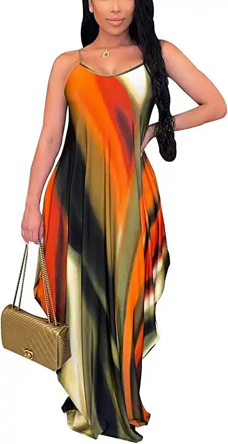 BessCops Women's Summer Casual Sexy Stripe Loose Maxi Dresses 2023 Floor Length Sleeveless Plus Size Sundresses with Pockets

